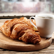 croissant, coffee, Cup