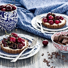 cup, chocolate, tartlets, cherries, cherry