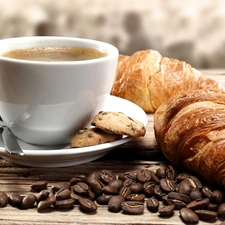 coffee, croissant, Cup, grains
