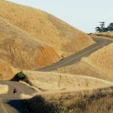 cyclist, Way, hills