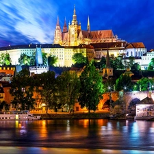 illuminated, Prague, Czech Republic, Town