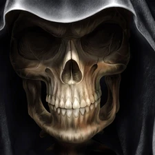 death, skull, hood