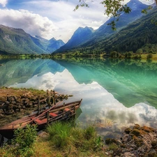 District of Sogn og Fjordane, Norway, coast, Fiord Sognefjorden, Boat