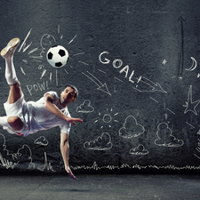 wall, Drawing, footballer, Ball, Soccer