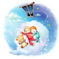 Night, Teddy Bear, dream, Kids