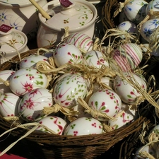 basket, eggs, easter, porcelain