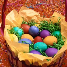 Easter, basket, eggs