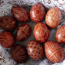 basket, napkin, eggs, lace