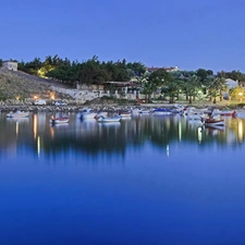 Coast, boats, evening, moored