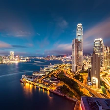 Hong Kong, clouds, evening, skyscrapers