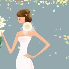 expectation, graphics, young, bouquet, lady