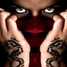 Eyes, hands, Tattoo