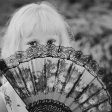 Black and white, girl, Fan