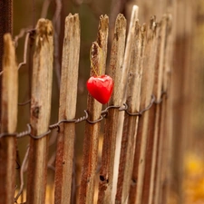 Red, Heart teddybear, wooden, Fance, Old car