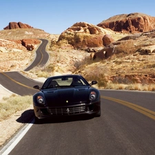 Desert, Black, Ferrari, Way