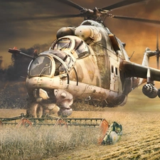 Mi-24, grass, Field, Reaper