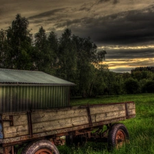 cote, farm, Field, Trailer