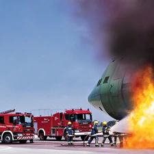 Fire, extinction, plane, cars, burning