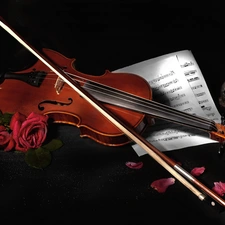 Tunes, violin, roses, flakes, Candle, bow