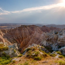 sun, Przebijające, luminosity, ligh, canyons, flash, Plants