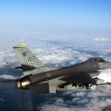 fighter, clouds, flight, F-16