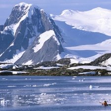 peaks, Mountains, floe, Antarctica, Ocean, Snowy