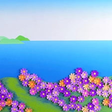 Papier Art, landscape, Flowers