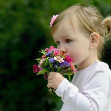 flowers, girl, bouquet