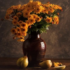 Flowers, composition, Vase, truck concrete mixer, Chrysanthemums, bouquet