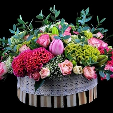 box, Colorful, flowers, bouquet