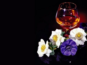 Flowers, glass, cognac