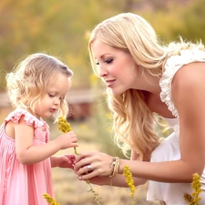 girl, Yellow, Flowers, Women