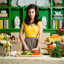 flowers, Kitchen, vegetables, Bouquets, Women