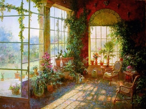 picture, orangery, Flowers, interior