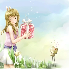 Flowers, girl, Present