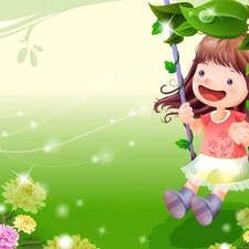 Flowers, girl, Swing