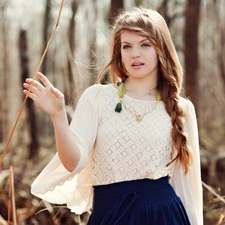 Blonde, jewellery, forest, pigtail