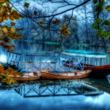 forest, boats, lake