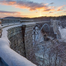 winter, bridge, forest, large