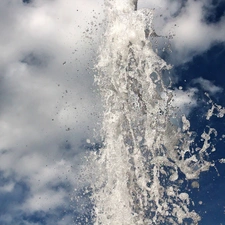 splashed, clouds, fountain, water