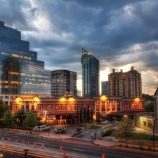 Atlanta, clouds, town, arteries, skyscrapers, fragment, night