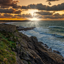 rocks, sea, Brittany, France, Great Sunsets, Coast