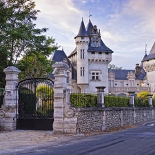 Castle, fence, France, Gate