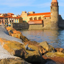 Houses, Stones, France, sea