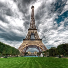 Eiffla Tower, Paris, France, clouds