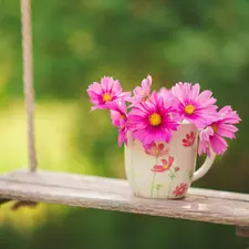 Swing, flowers, Garden, Cup