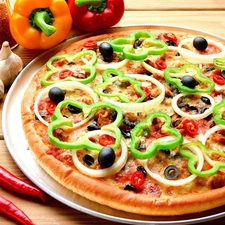 pizza, pepper, garlic, vegetables