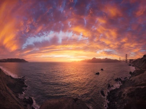 San Francisco, bridge, Great Sunsets, Golden Gate Bridge, clouds, California, The United States, Golden Gate Strait