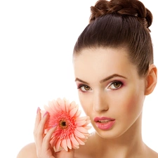 Women, Colourfull Flowers, Gerbera, make-up