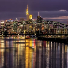 River, bridge, Frankfurt, Germany, City at Night